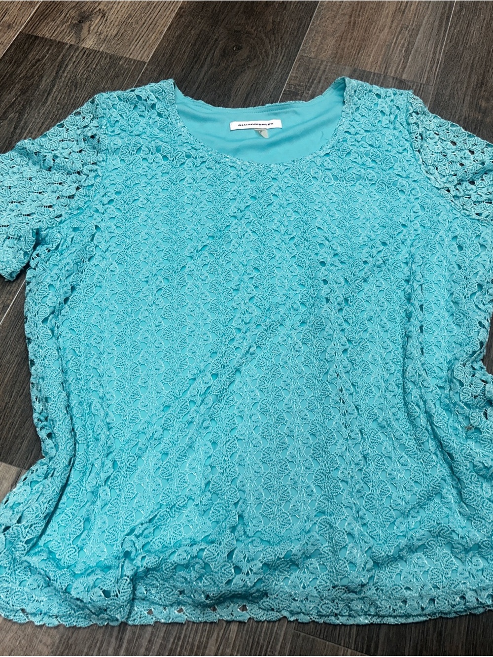 Allison Daley Turquoise Lace Short Sleeve Blouse